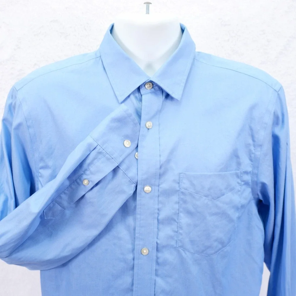 Banana Republic Blue‎ -Large 16-16.5- Collared Dress Shirt Twill Striped Non Iro